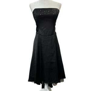 Vintage Y2K Rampage Size L Rhinestone High Low Strapless Prom Dress Gown Black
